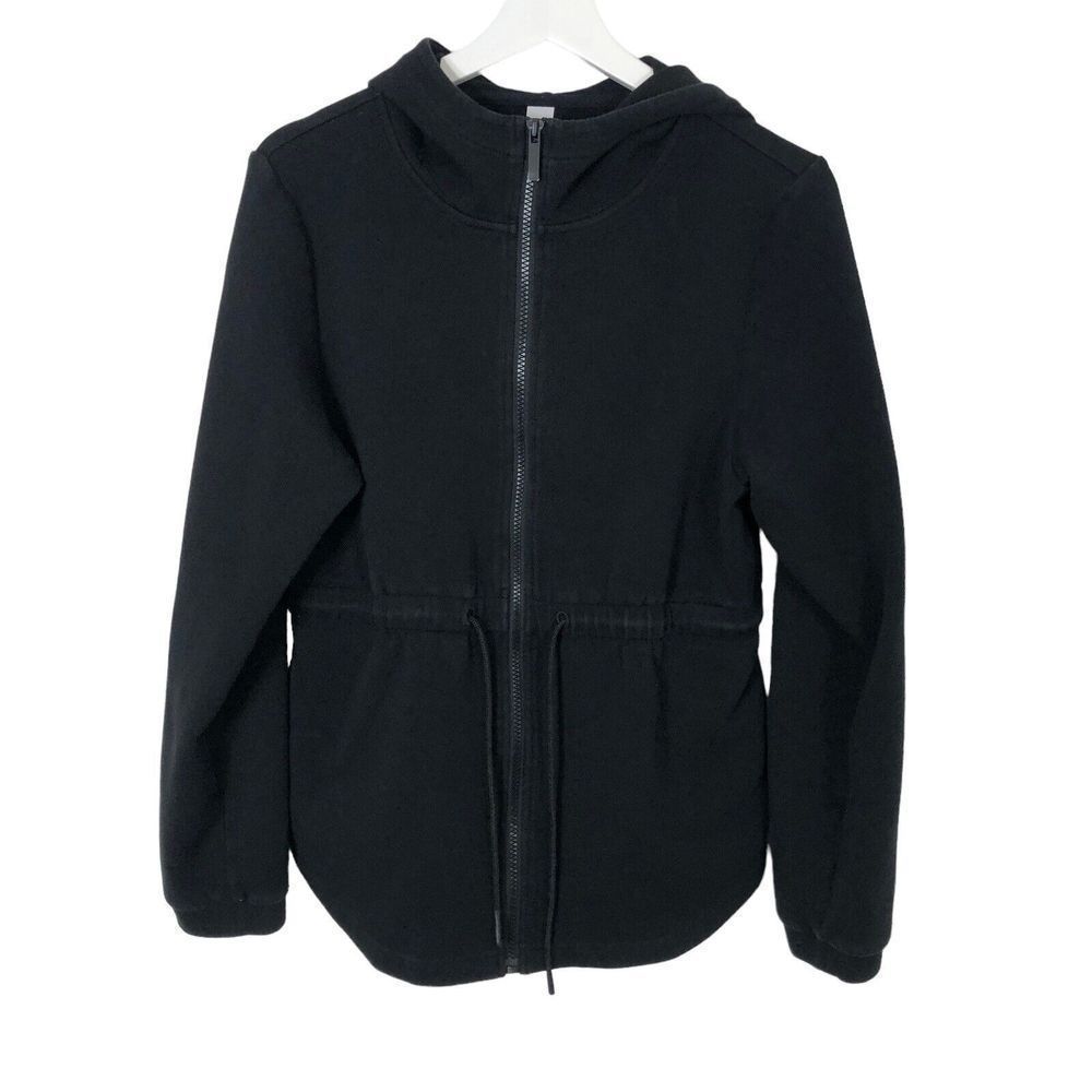Varley Womens M Sweatshirt Track Jacket Hoodie Black Drawstring Cinch Waist